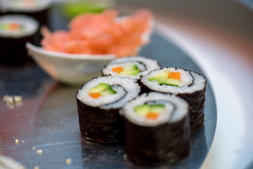 Hot Sushi roll with salmon.