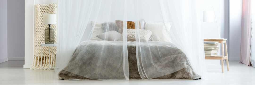 King-size bed under mosquito net
