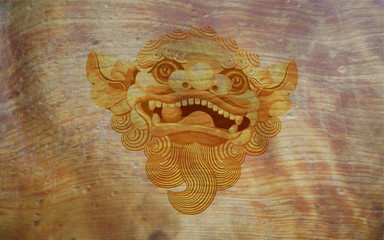 the dog's head against the background of the wood board, Chinese New Year.Texture of the tree.Illustration.