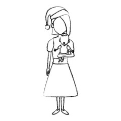 Mom with little baby christmas cartoon icon vector illustration graphic design
