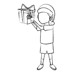 Boy with christmas giftbox icon vector illustration graphic design