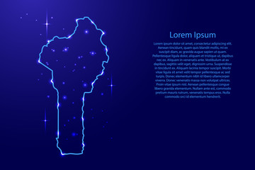 Map Benin from the contours network blue, luminous space stars for banner, poster, greeting card, of vector illustration