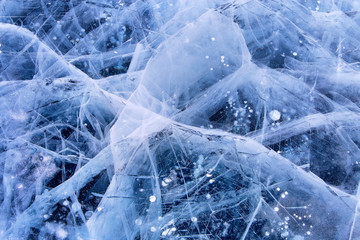 ice and cracks on the surface of Lake Baikal