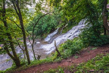 Dzhurynskyi waterfall near Nyrkiv village in Ukraine