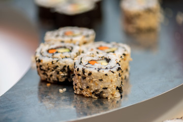 Hot Sushi roll with salmon.