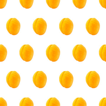 Seamless pattern from whole apricot isolated on white background