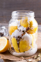 Preserved lemons with sea salt. Vertical