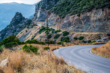 asphalt road on the island of Evia in Greece