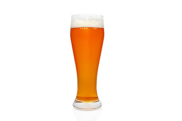 glass of light beer isolated on white background