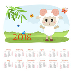 Calendar 2018 year. Week starts from Sunday