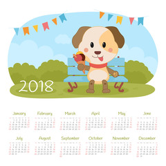 Calendar 2018 year. Week starts from Sunday