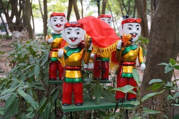 Colorful painted wooden puppets in Vietnam