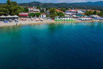 Fototapeta premium Pefki, Evia island, Greece July 25, 2014: The coast where the ferry is located at Pefki town in Evia island.