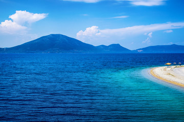 Fototapeta premium Pefki, Evia island, Greece July 25, 2014: The coast where the ferry is located at Pefki town in Evia island.