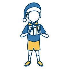 Boy with christmas giftbox icon vector illustration graphic design