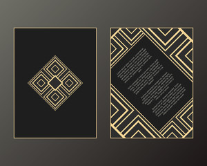 Vector cards. Art Deco style. Geometric frame and poster with diamond sign.