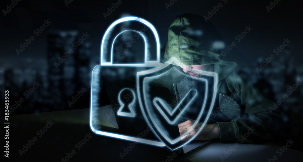 Aufkleber Hacker accessing to personal data information with a computer 3D rendering
