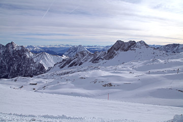 zugspitze alps mountain snow ski in winter blue sky landscape garmisch germany