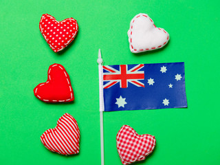 Valentines Day heart shapes and flag of Australia