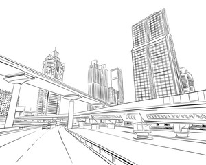 Dubai. United Arab Emirates. Hand drawn city sketch. Vector illustration.