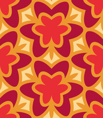 Seamless pattern morrocan ornament. Floral textile print. Islamic vector design. Oriental background with abstract flowers. Hexagonal trefoil swatch. Stained glass vitrage.