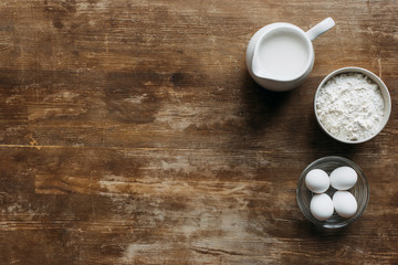 top view of ingredients for pastry on wooden table
