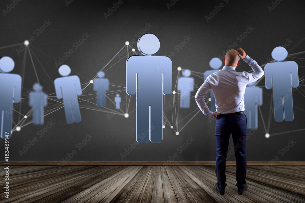 Poster network connection with people linked each other - 3d rendering