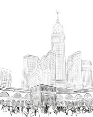 Mecca. Saudi Arabia. Hand drawn sketch. Vector illustration.