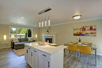 Beautiful open plan second floor living room, kitchen and dining space
