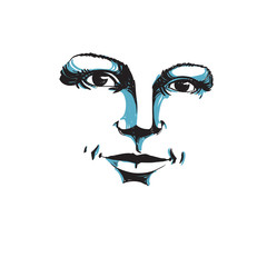 Monochrome hand-drawn silhouette of romantic woman face, delicate features. Face expression on lady face, vector illustration.