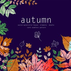 vector background card with autumn leaves watercolor
