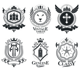 Classy emblems, vector heraldic Coat of Arms. Vintage design elements collection.