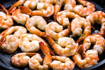 Boiled shrimp, background with mediterranean food, cooking of seafood
