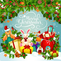 Christmas and New Year poster of Xmas holiday gift