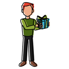 Man with christmas giftbox icon vector illustration graphic design