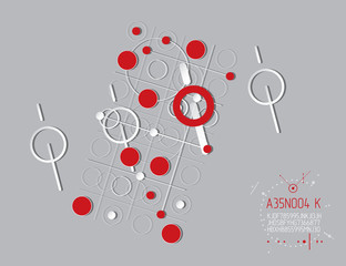 Technical plan, abstract engineering draft for use in graphic and web design. Vector drawing of industrial system created with lines and circles. Artistic graphic illustration.