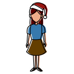 Young woman with christmas hat icon vector illustration graphic design