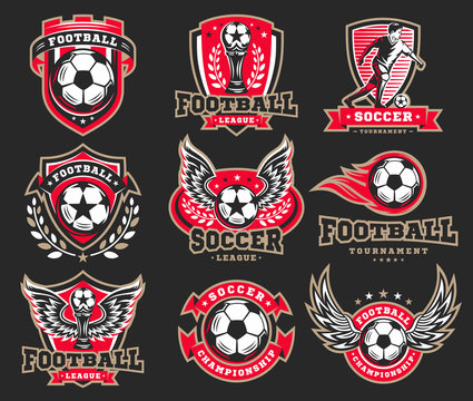 Soccer football logo, emblem collections, designs templates on a dark background