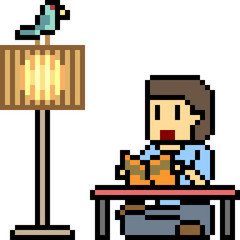 vector pixel art man reading book