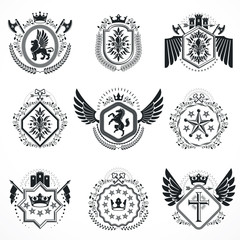 Fototapeta na wymiar Vintage emblems, vector heraldic designs. Coat of Arms collection, vector set.