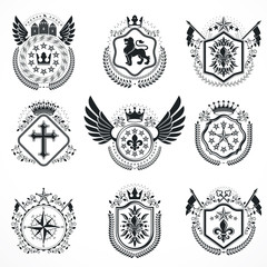 Fototapeta na wymiar Vintage emblems, vector heraldic designs. Coat of Arms collection, vector set.