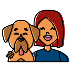 Woman with dog cartoon icon vector illustration graphic design