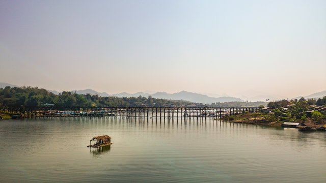 Wood bridge across the river, in Thailand