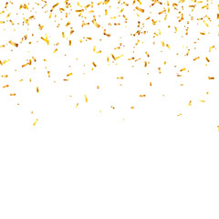 Christmas golden confetti. Falling shiny confetti glitters in gold color. New year, birthday, valentines day design element. Holiday background.