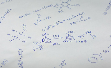 Abstract science and chemical molecule structure on white board in school classroom background