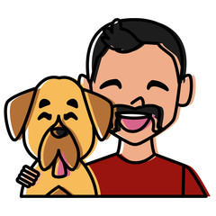 Man with dog cartoon icon vector illustration graphic design