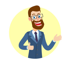 Hipster Businessman showing thumb up and gesticulating
