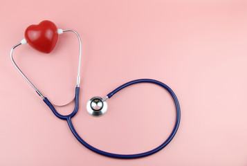 stethoscope and red heart Heart Check.Concept healthcare.
