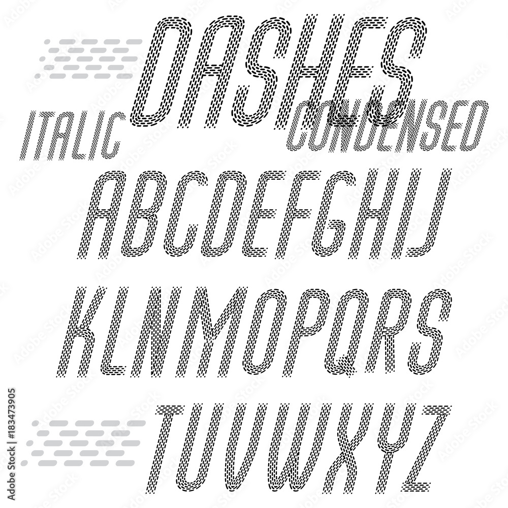 Fototapete vector capital condensed modern alphabet letters set. rounded italic retro font, typescript for use 