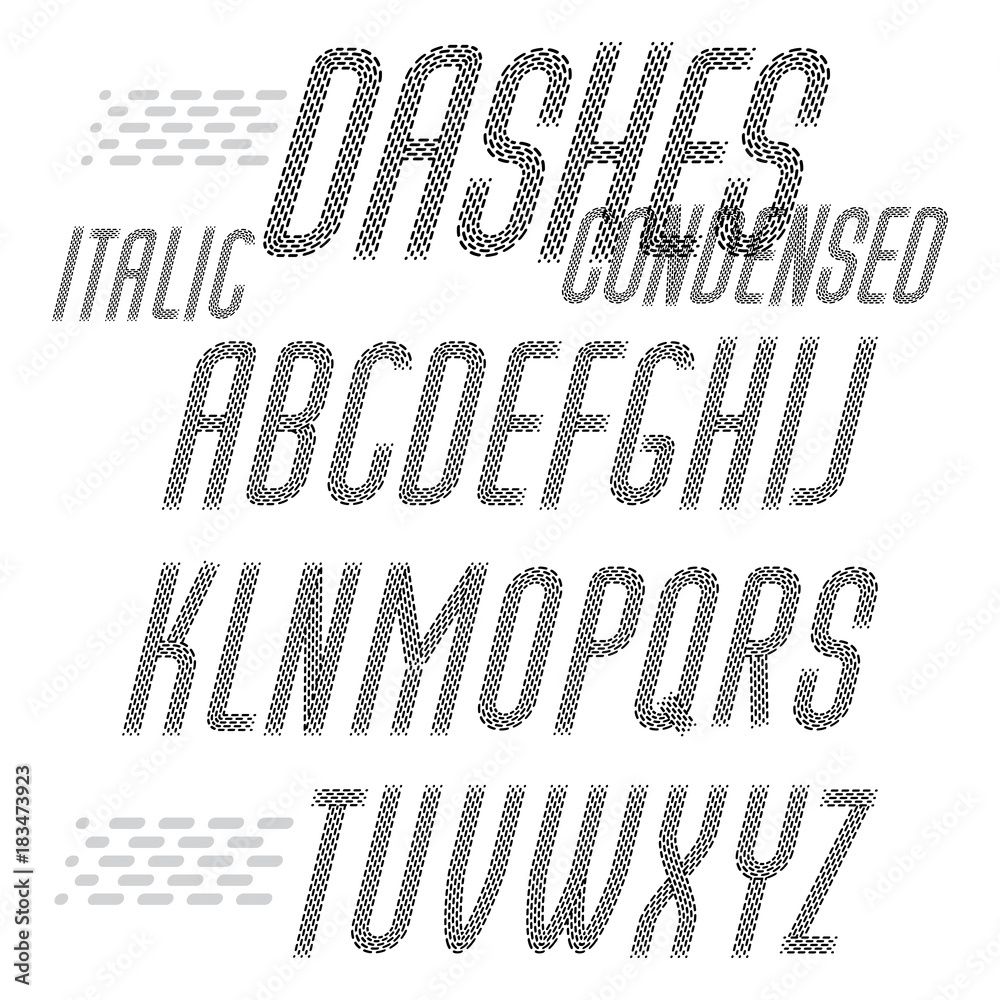 Fototapete vector capital condensed modern alphabet letters set. rounded italic retro type font, script from a 